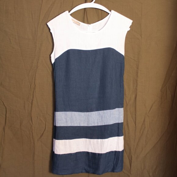 Sartoria Saracena Navy Blue & White Striped Linen Shift Dress XS - Picture 2 of 6